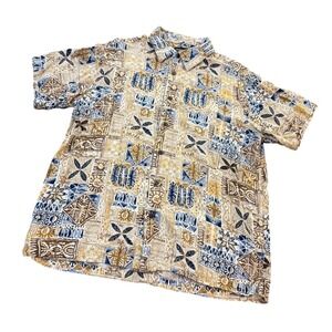 Haggar Mens Large Rayon Short Sleeve Button Down Tribal Tropical Print Shirt
